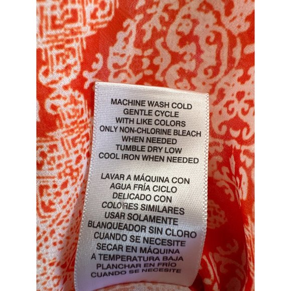 Kut From the Kloth sz XL orange block print tie hemline 3/4 sleeve semisheer top - Picture 6 of 7